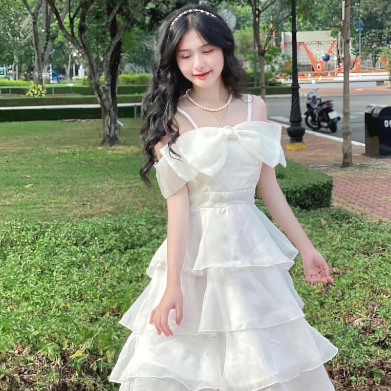 Váy voan nữ tiểu thư xếp tầng nơ ngực đính đá dáng dài maxi đi chơi đi tiệc cực xinh và dễ thương - LAMA | BigBuy360 - bigbuy360.vn