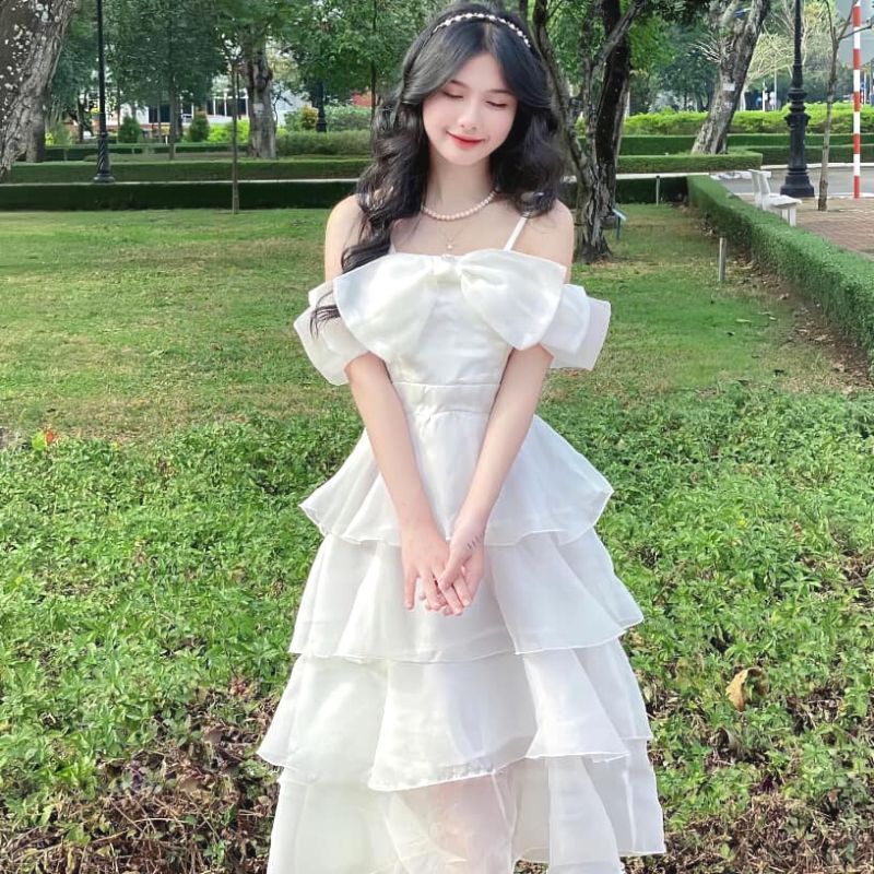 Váy voan nữ tiểu thư xếp tầng nơ ngực đính đá dáng dài maxi đi chơi đi tiệc cực xinh và dễ thương - LAMA | BigBuy360 - bigbuy360.vn
