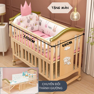 Cũi Cho Bé Cỡ Đại (FULL SET) Kéo Dài Thành Giường 1m6. Nôi Cũi Cho Bé Sơ Sinh 8 Chức Năng