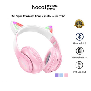  Tai nghe bluetooth chụp tai Hoco W42 Tai chụp mèo phát sáng mic đàm thoại phù hợp cho trẻ em 12h nghe nhạc. 