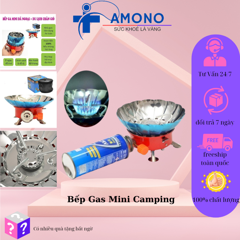 Bếp gas mini camping chống gió, gấp gọn,trong nhà ngoài vườn dã ngoại ,du lịch ,nhỏ tiện lợi hàng cao cấp AMOMO - AMONO