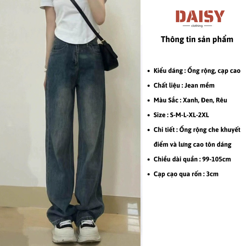 Quần jean nữ ống suông rộng Cạp Cao DAISY ,quần bò jeans nữ màu đen ống rộng phong cách RETRO Ulzzang 2023 | BigBuy360 - bigbuy360.vn