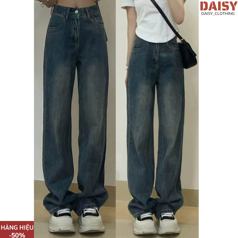 Quần jean nữ ống suông rộng Cạp Cao DAISY ,quần bò jeans nữ màu đen ống rộng phong cách RETRO Ulzzang 2023 | BigBuy360 - bigbuy360.vn