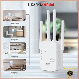 Bộ kích sóng wifi LEANO 4 râu tốc độ 300mbps phát xuyên tường kết nối xa sóng mạnh, Kích sóng wifi