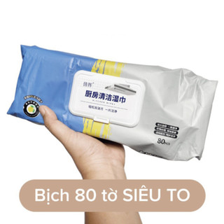Khăn Uớt Lau Bếp Đa Năng, Túi 80 tờ khăn ướt lau đa năng nhà bếp, Giấy Uớt Vệ Sinh Nhà Bếp, Bát Đĩa Siêu Dai