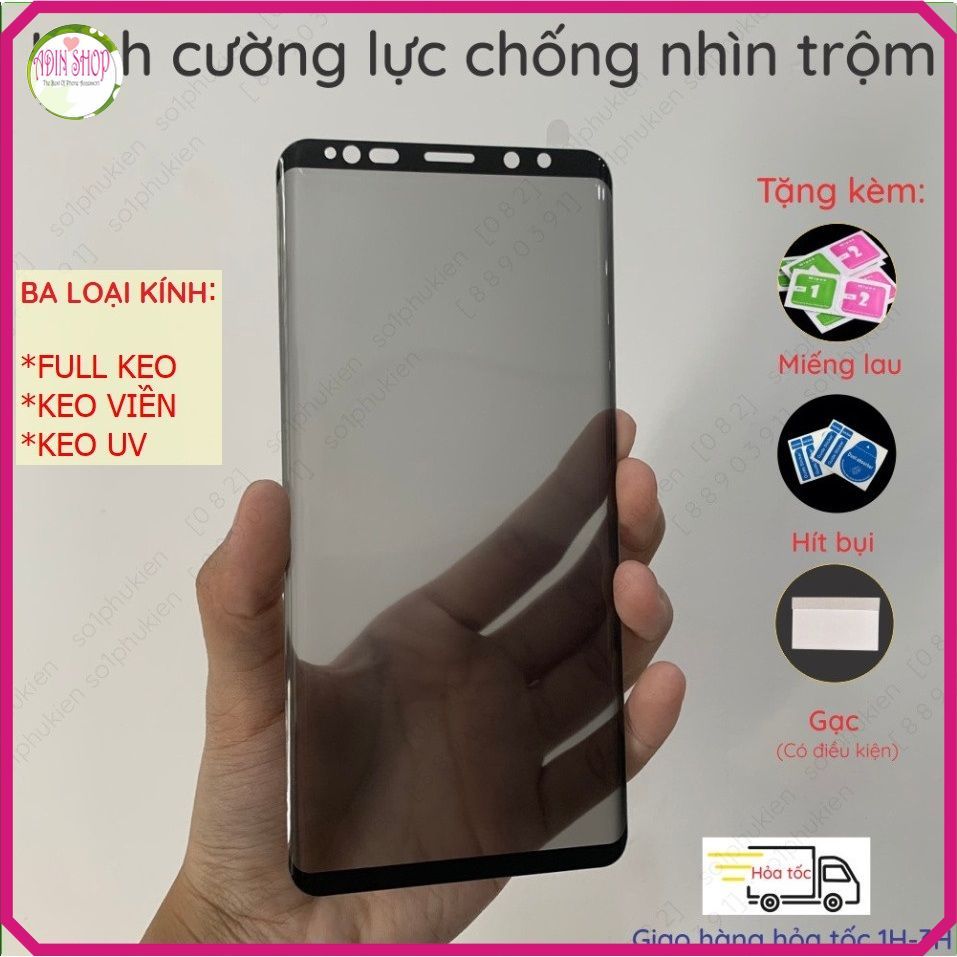 Kính cường lực chống nhìn trộm Samsung Galaxy Note 9, Samsung Note 8 (full keo; keo viền; keo uv)