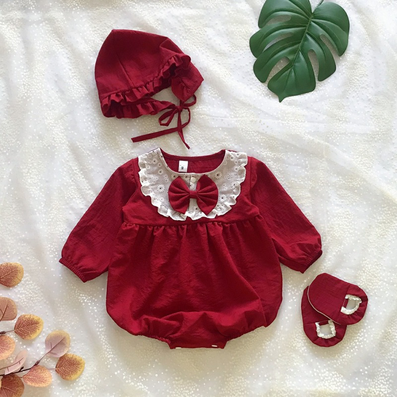Body Đỏ Đô Tay Dài 𝐍𝐇𝐈́𝐌 𝐗𝐔̀ 𝐊𝐈𝐃𝐒 Cho Bé Gái Sơ Sinh, Đầy Tháng, Thôi Nôi, Sinh Nhật A442