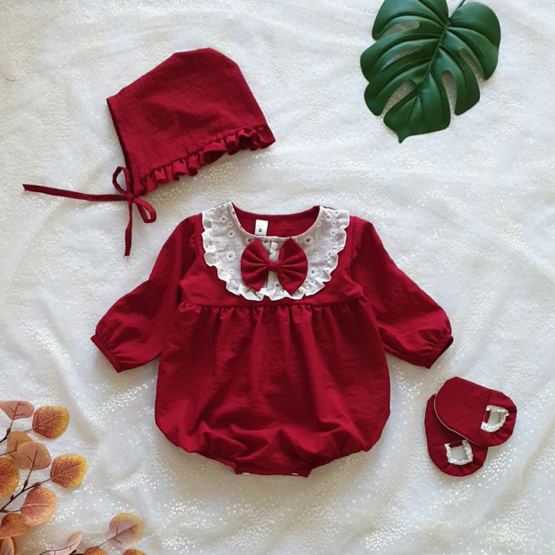 Body Đỏ Đô Tay Dài 𝐍𝐇𝐈́𝐌 𝐗𝐔̀ 𝐊𝐈𝐃𝐒 Cho Bé Gái Sơ Sinh, Đầy Tháng, Thôi Nôi, Sinh Nhật A442