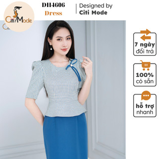 Đầm công sở CITI MODE FASHION thiết kế dáng ôm peplum phối áo kẻ xanh DH4606