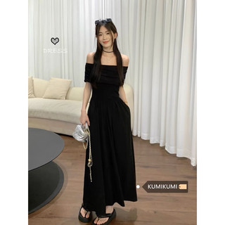 [ORDER] LING STYLE Váy Đen Trễ Vai Dáng Dài Chiết Eo Phong Cách Nhẹ Nhàng Sang Trọng