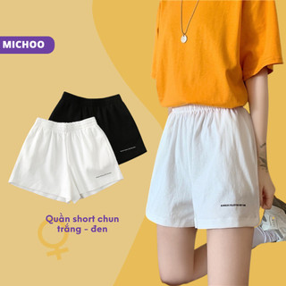 Quần Short Đũi Cạp Chun Phối Chữ MICHOO Unisex 2 Màu Basic Dễ Mặc