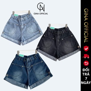 Quần Short Đùi Jeans Bò rách nữ Cạp Cao Ống Rộng Avocado chất jean, Quần Bò ngắn lưng cao Nữ Xanh Đen WASH RETRO