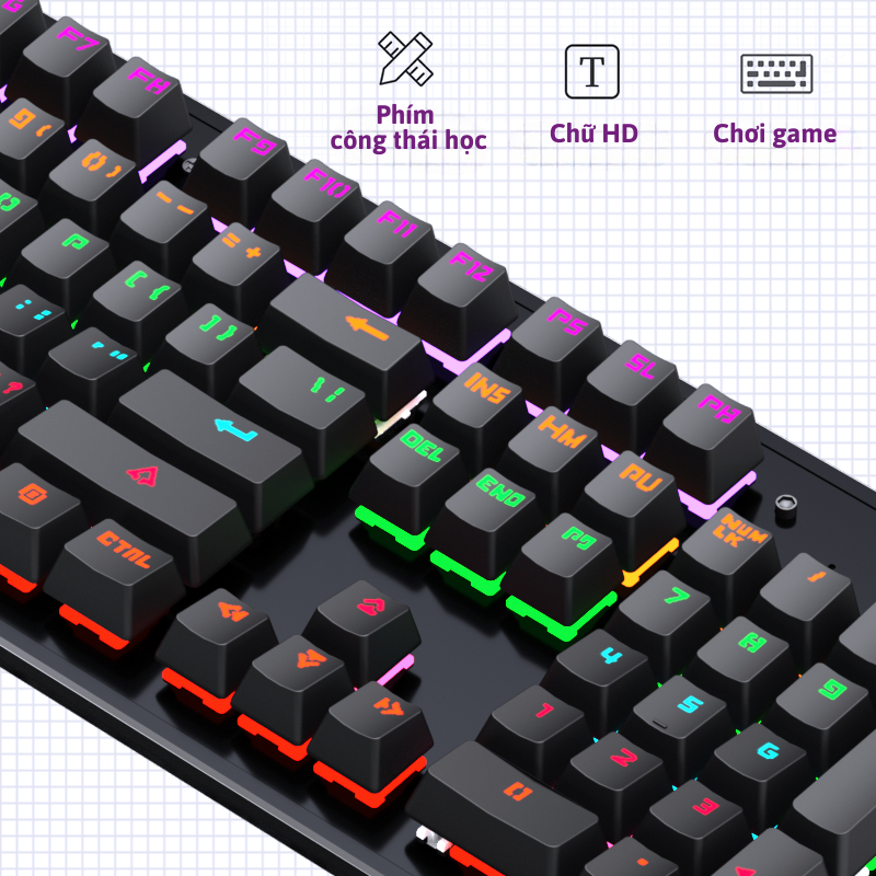 Bàn phím cơ có dây full 104 phím Leaven K880 keycap xuyên led, công thái học, LED 13 hiệu ứng | BigBuy360 - bigbuy360.vn