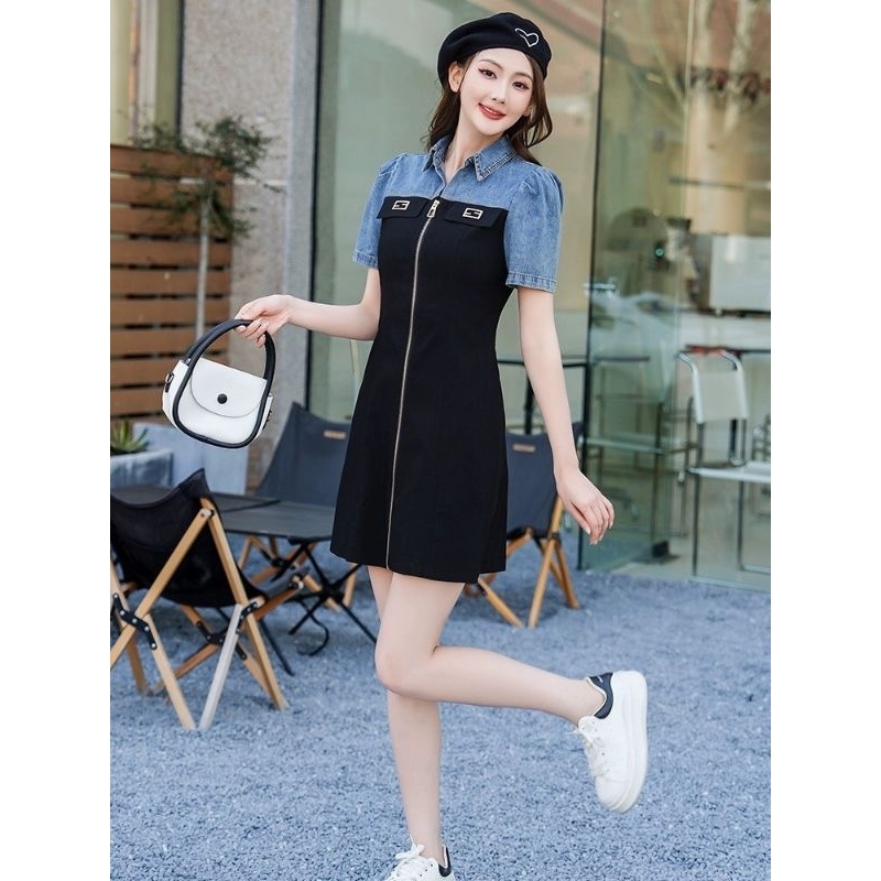 ĐẦM JEAN DÂY KÉO PHỐI LỤA