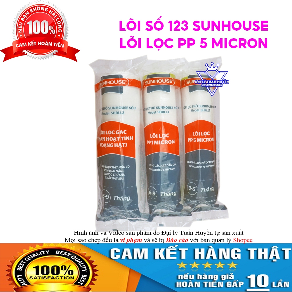 Bộ 3 Lõi lọc nước SUNHOUSE 1 2 3 chính hãng