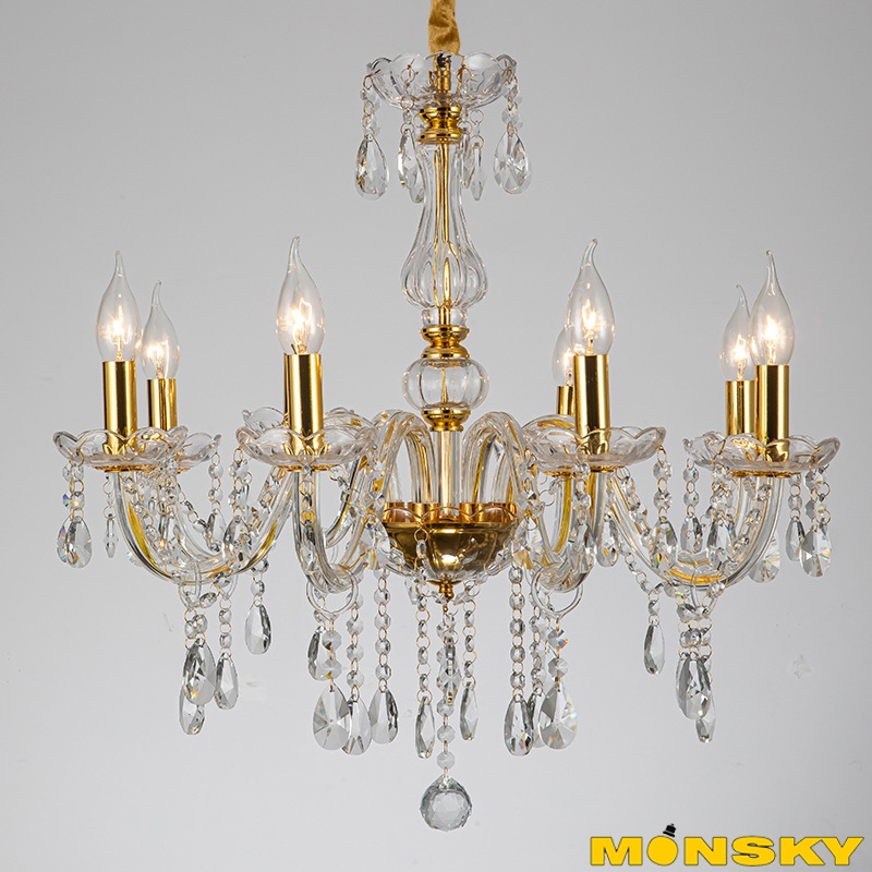 Đèn chùm MONSKY LUNA 8 tay pha lê k9 hiện đại sang trọng kèm bóng LED nến cao cấp