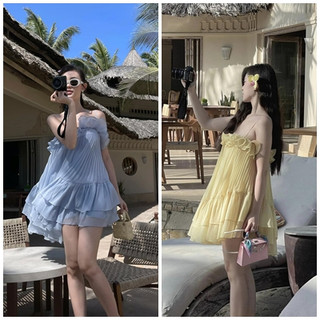 đầm hai dây bèo tua rua dáng ngắn 2 màu sang chảnh