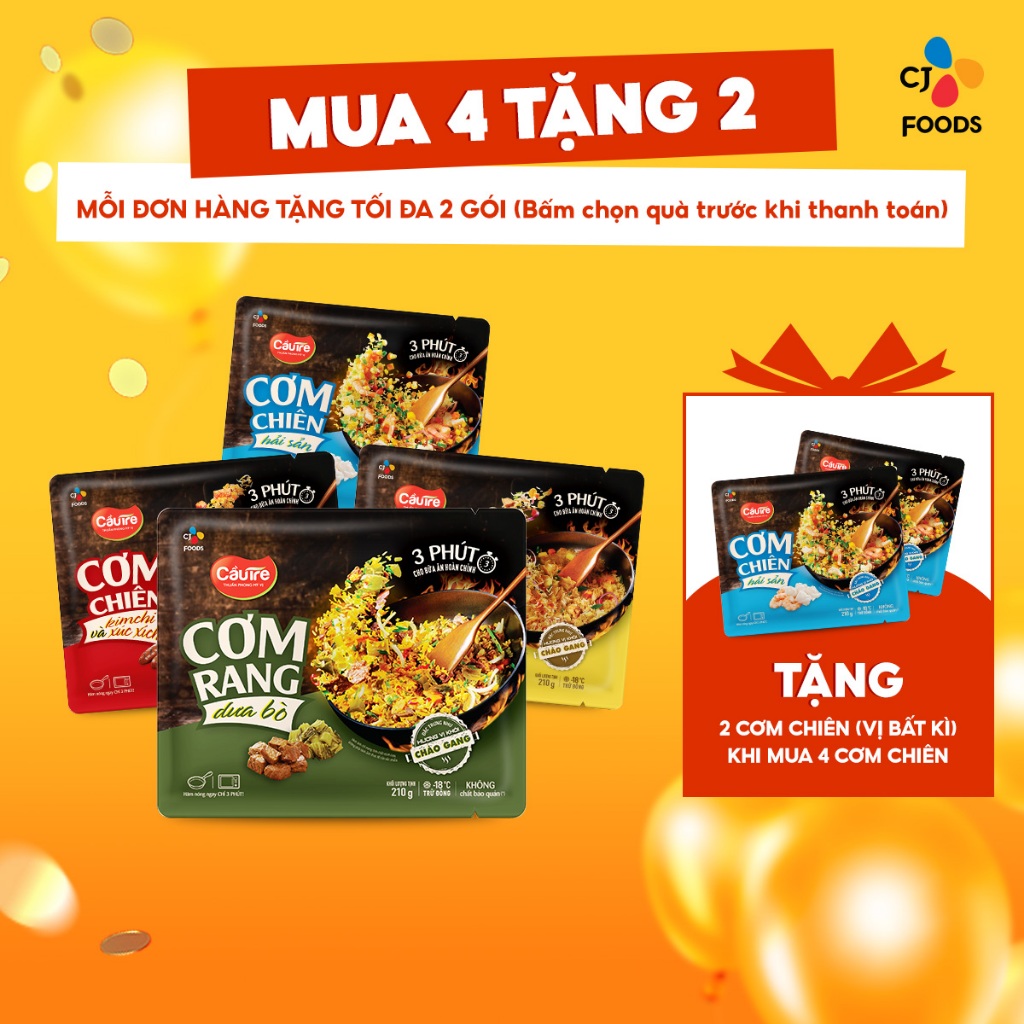 [Mua từ 4 tặng thêm 2] Cơm chiên Cầu Tre mới Vị dưa bò, gà cháy tỏi, hải sản, kim chi xúc xích (túi 210g)