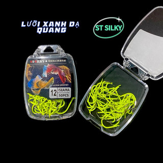Hộp lưỡi câu cá 50 lưỡi st silky, lưỡi săn hàng xanh dạ quang sắc bén