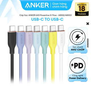Cáp sạc anker 643 powerline iii flow usb-c to usb-c 100w - dài 0.9m/1.8m - a8552/a8553