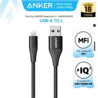 Cáp Sạc ANKER PowerLine+ II USB-A to Lightning - A8452 - Dài 0.9m - Hàng chính hãng - PP bởi Viettel