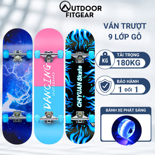 Ván trượt người lớn trẻ em SKATEBOARD mặt nhám có đèn LED phát sáng gỗ ép 7 lớp bánh xe chịu lực tới 180kg OutdoorGear