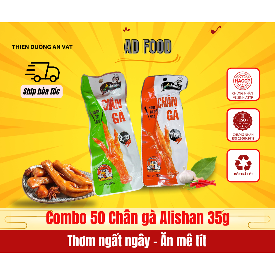 Combo 50 Chân gà cay 35G Việt Nam hãng Alishan ủ vị xì dầu tỏi ớt siêu ngon, hương vị chân gà cay tứ