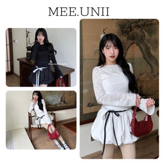 Set áo ren cộc tay kèm chân váy bí phồng tiểu thư, áo voan tơ ren và chân váy nơ bí phồng MEE.UNII
