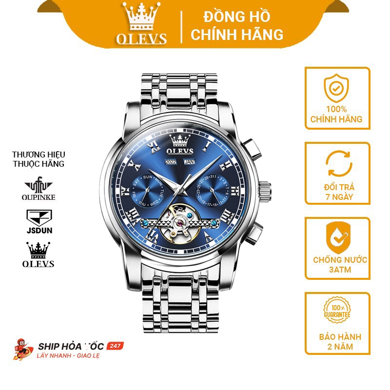 Đồng hồ Olevs nam lộ cơ automatic cao cấp chính hãng,Đồng hồ lịch đeo tay chống nước dành cho nam,Đồng hồ dạ quang