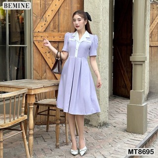 Đầm thiết kế cổ phối ngắn tay tùng xếp ly BEMINE MT8695