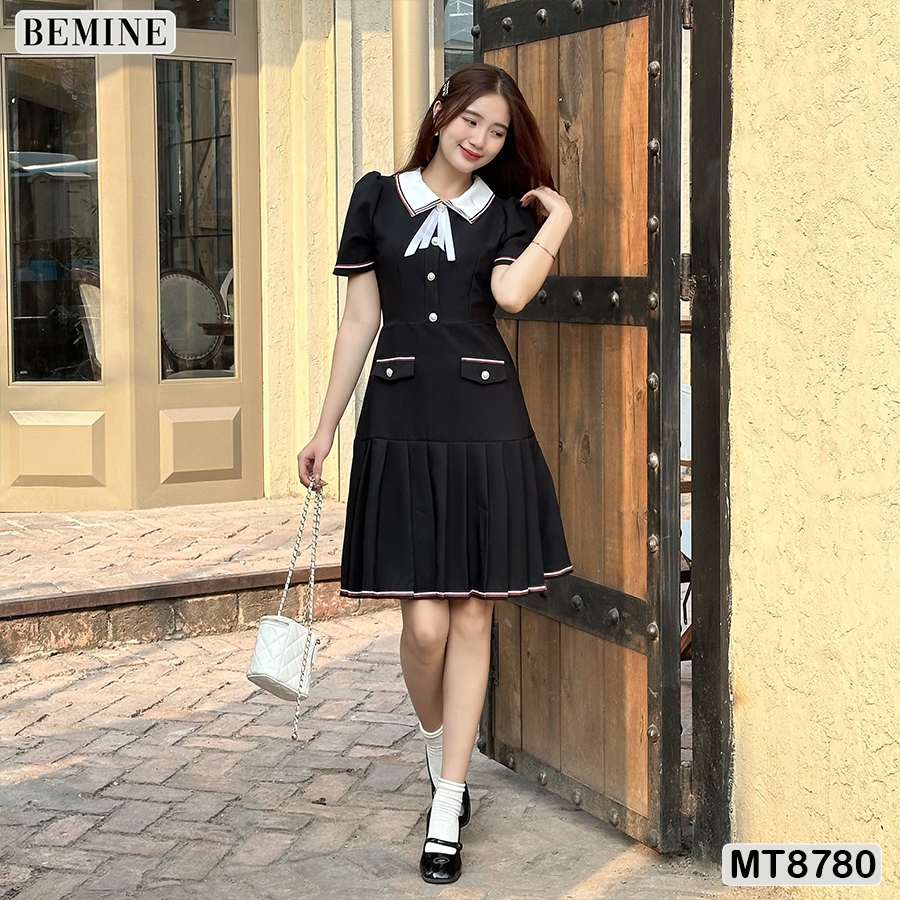 Đầm thiết kế cổ sơ mi ngắn tay tùng xếp ly BEMINE MT8780