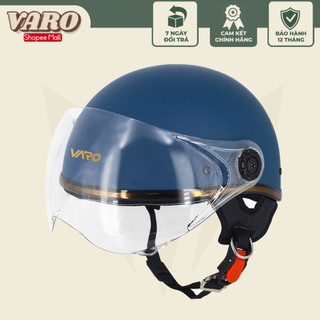 Mũ bảo hiểm nửa đầu Có Kính - viền đồng VARO - Xanh đen