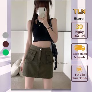 Chân Váy KAKI Phối TÚI HỘP Cao Cấp Dáng Ngắn Lưng  Chất KAKI Chân Váy Tenis Chữ A Công Sở Đen Be RêuM66-TLN ( BIG SIZE )