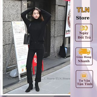 Quần jean ống loe lưng cao màu đen trơn vải jean giấy co giãn phong cách Hàn Quốc mặc đẹp hách dáng M212-TLN