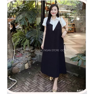 Váy bầu công sở cộc tay cổ sở mi phối 2 màu đen trắng siêu đẹp A19