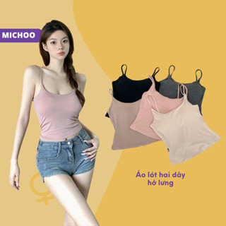 Áo Hai Dây Nữ Cotton MICHOO Thoáng Mát Nhiều Màu Pastel Đen, Be, Nâu nhạt, Ghi, Hồng có mút ngực