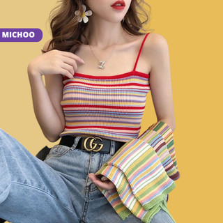 Áo Hai Dây Nữ Kẻ Sọc MICHOO Gân Tăm 4 Màu Thời Trang