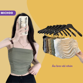Áo Hai Dây Croptop Nhún MICHOO Su Lụa Nhiều Màu Có Đệm Ngực