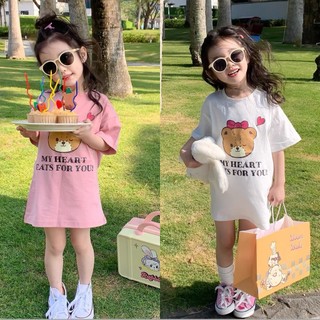 V24 - Váy suông cotton hình gấu 3 màu cho bé gái 8- 30kg
