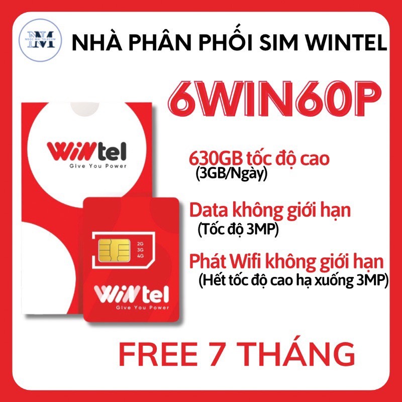 Sim [Vật Lý] 4G Wintel 6Win60P - Free 7 Tháng - DATA KHÔNG GIỚI HẠN