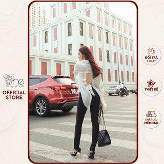 Áo sơ mi quyến rũ hở lưng cột nơ sau She, Áo lụa trắng sexy SA118