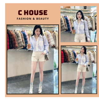 CHA02 Áo sơ mi sọc cao cấp chất vải đẹp mịn áo kiểu thiết kế sơ mi phối trắng C-HOUSE Freesize <56kg