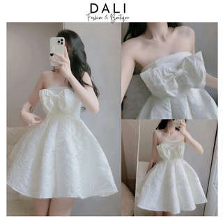 Váy Dự Tiệc Cúp Ngực Dáng Xoè Đính Nơ Ngực To Chất Liệu Gấm Xốp Sang Chảnh