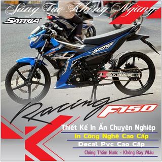 Decal chỉ trắng dán trang trí cho xe satria fi 150 màu xanh,tem rời,in chất liệu decal trắng 3 lớp