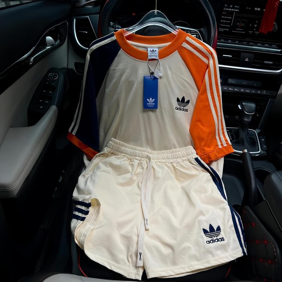 Bộ Cotton Adidas Phối 3 Màu Logo Thêu Chất Cotton Cao Cấp Thoáng Mát Mềm Mại - Bộ Thun Nam Nữ Dáng Rộng Hot Trend 2024