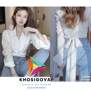 Áo sơ mi lụa croptop, sơ mi dáng ngắn thắt nơ sau🌟