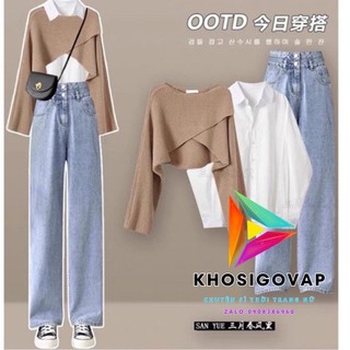 Set Baggy Ống Suông 2Nút + Set 2món sơ mi áo đắp chéo