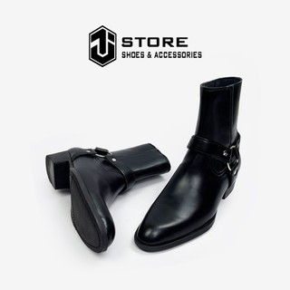 Giày ZIP BOOT HARNESS HESSIAN J1, Giày Boot Khóa Kéo Da Tấn Đế Cao Su Tăng Chiều Cao 5cm