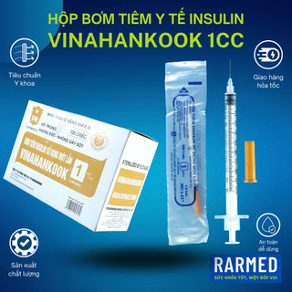 Hộp 100 bơm tiêm insulin 1cc vinahankook bơm tiêm xilanh y tế 1ml vô trùng - tặng kim / nhiều cỡ