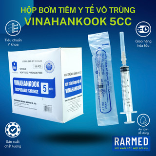 Hộp 100 bơm tiêm y tế 5cc vinahankook bơm tiêm xilanh 5ml vô trùng - tặng kim / nhiều cỡ